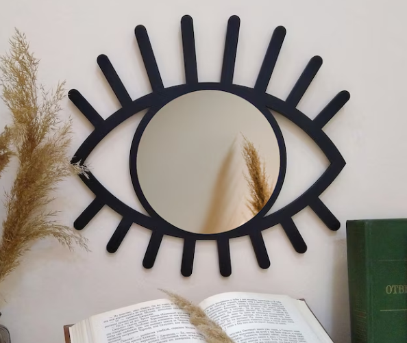 **Geometric Evil Eye Wall Art – Mirror-Like Plexiglass Boho Third Eye Decor | All-Seeing Wooden Wall Hanging**