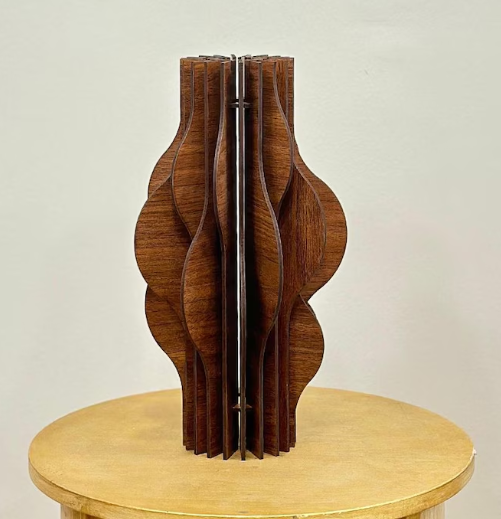 Geometric Nordic Style Wooden Vase | Parametric Decor, Abstract Parabolic Art, Wedding Gift, Housewarming Gift