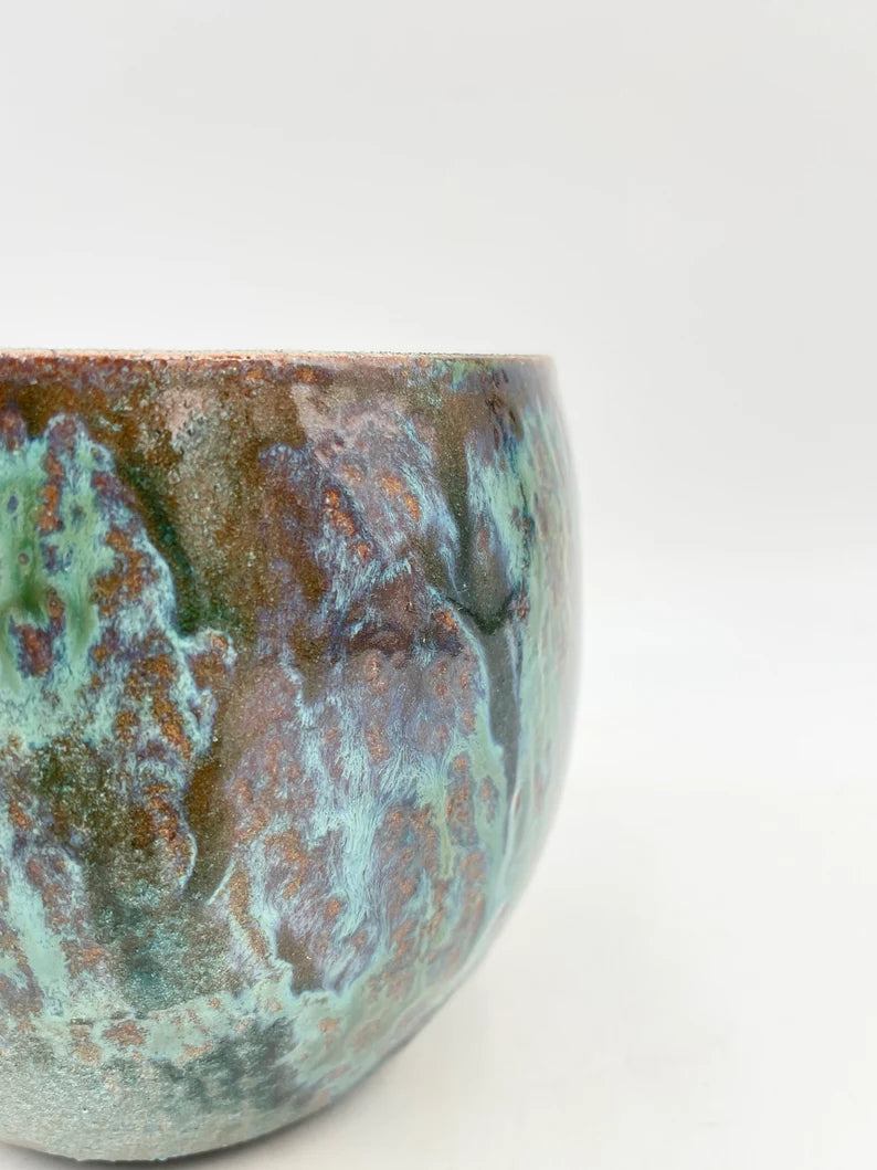 Loren ceramic Plant pot, hand made, glazed, blue turquoise ceramic plant pot, D28cm, D17cm,