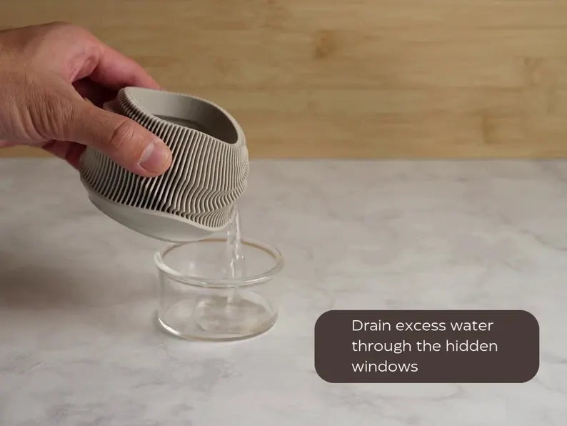 Kura-Pot Curvy | Minimalistic & Elegant Indoor Planter Pot | With Hidden Drainage Windows | Great Gift for Plant Lover!