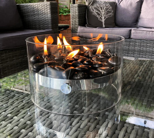 Large Outdoor/Indoor Glass Table Fire Pit – Stylish Garden Centerpiece with Built-In Fireplace