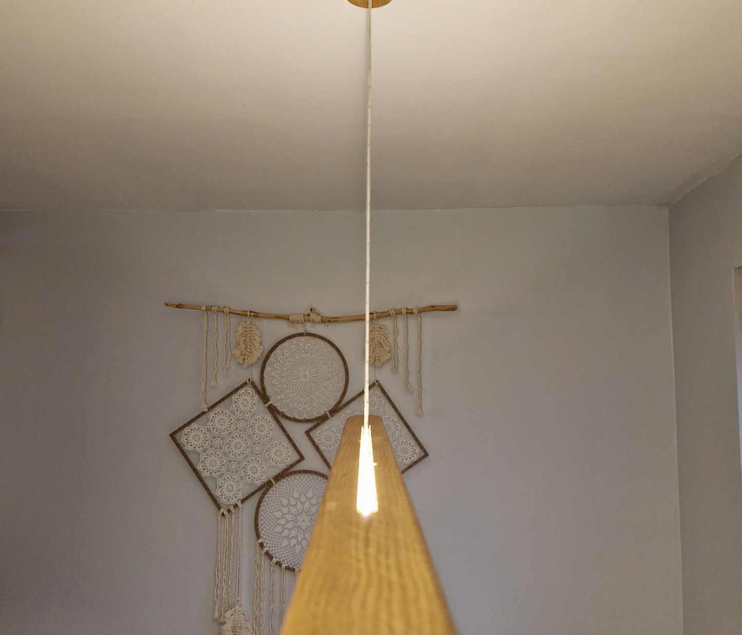 Handmade Oak LED Pendant Light – Modern Linear Chandelier for Dining Room | Minimalist Hanging Wood Lighting (110cm)