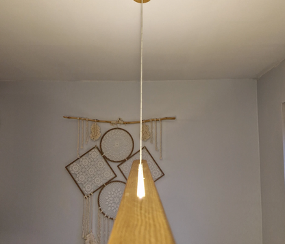 Handmade Oak LED Pendant Light – Modern Linear Chandelier for Dining Room | Minimalist Hanging Wood Lighting (110cm)