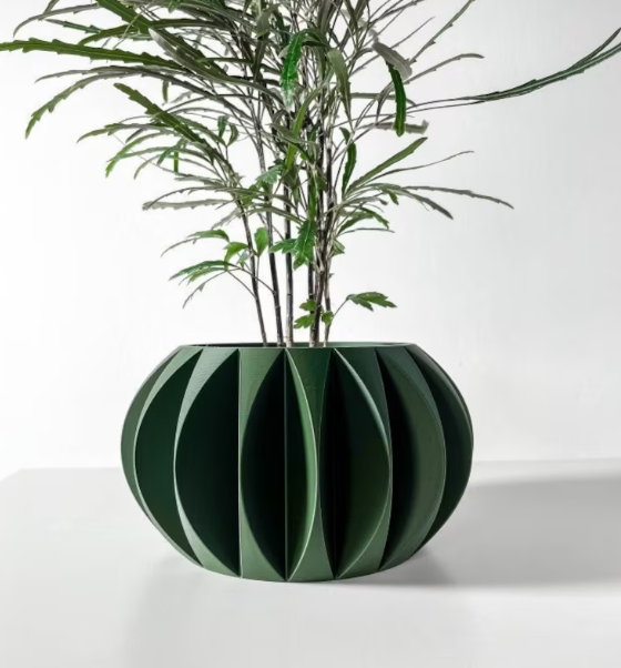 The Keri Green Plant Pot with Drainage and stand : Unique Home Decor, planter , 3D printed, gift