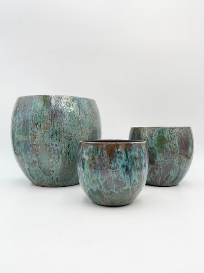 Loren ceramic Plant pot, hand made, glazed, blue turquoise ceramic plant pot, D28cm, D17cm,