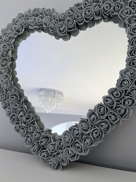 Rustic Grey Wooden Heart Mirror – Farmhouse Shabby Chic Wall Art for Home Decor