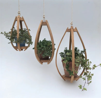 Steam Bent Oak Hanging Planter - Ceiling Mounte