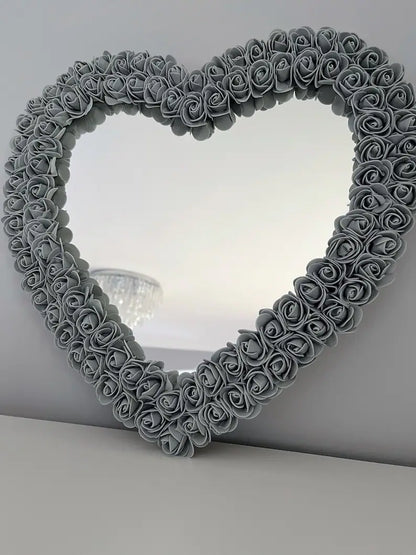 Rustic Grey Wooden Heart Mirror – Farmhouse Shabby Chic Wall Art for Home Decor