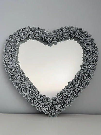 Rustic Grey Wooden Heart Mirror – Farmhouse Shabby Chic Wall Art for Home Decor