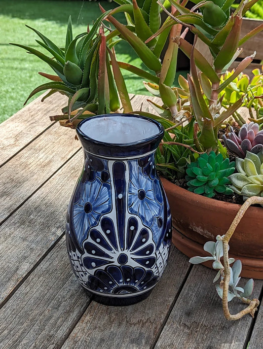 Blue Talavera Ceramic Vase | Handmade Mexican Pottery is Decorative Vase, Dried or Fresh Flowers, Colorful Home Decor