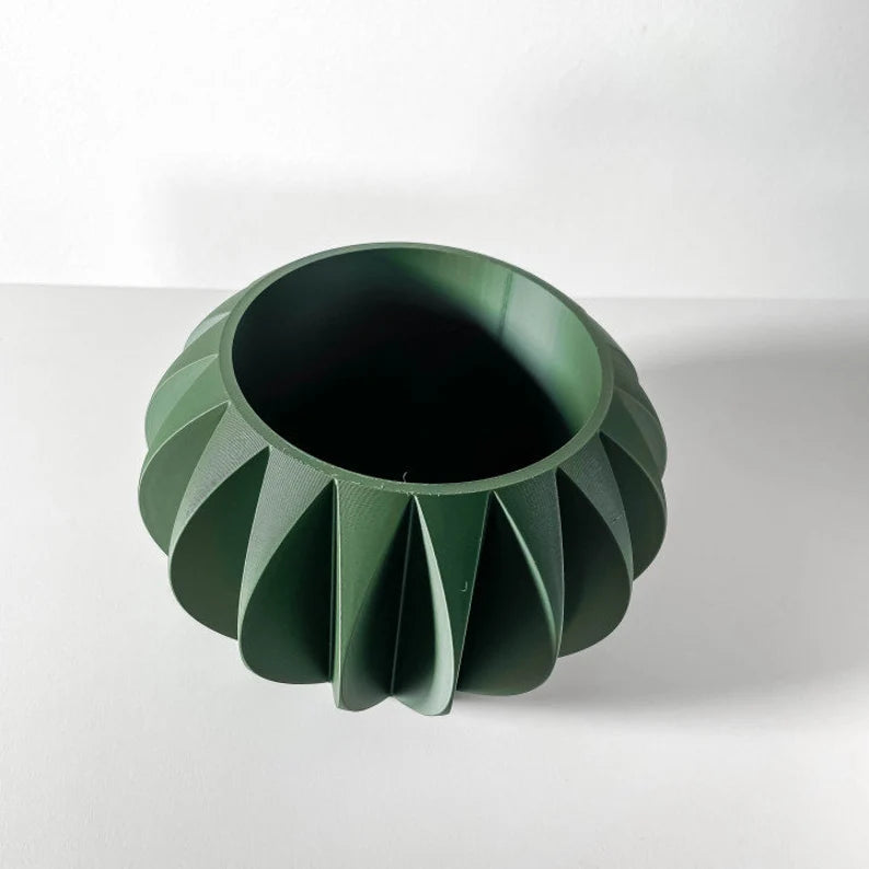 The Keri Green Plant Pot with Drainage and stand : Unique Home Decor, planter , 3D printed, gift