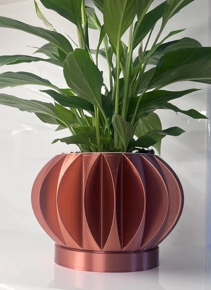 The Keri Green Plant Pot with Drainage and stand : Unique Home Decor, planter , 3D printed, gift