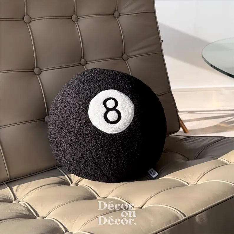 **The Original 8 Ball Cushion – Handmade Round Pillow | Magic Decorative Sphere | Black Tufted Snooker or Basketball Gift**