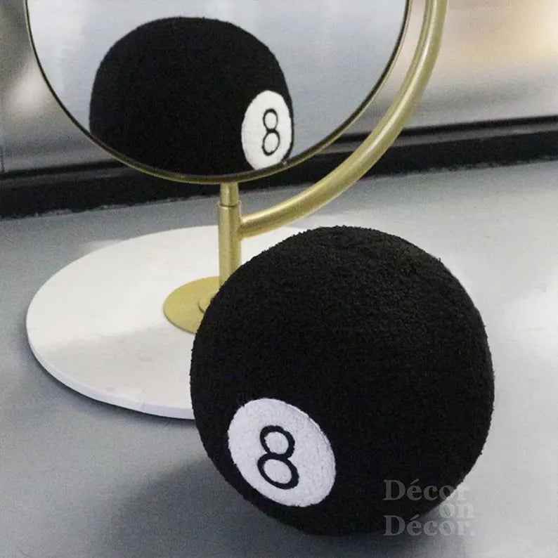 **The Original 8 Ball Cushion – Handmade Round Pillow | Magic Decorative Sphere | Black Tufted Snooker or Basketball Gift**