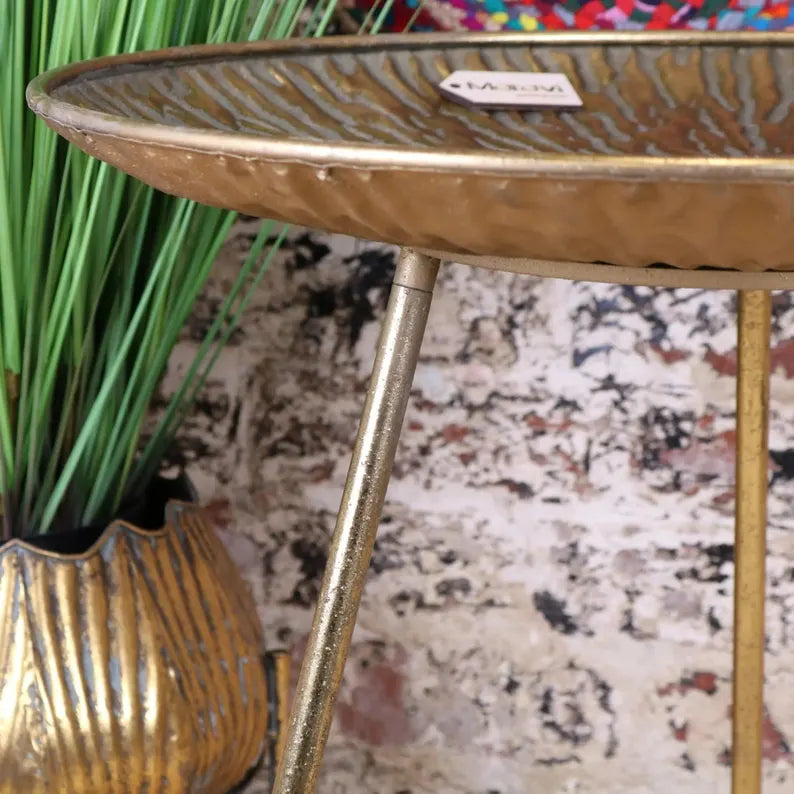 Coorg Retro Antiqued Metal Round Gold Side Table