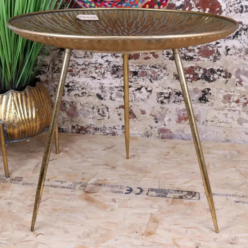 Coorg Retro Antiqued Metal Round Gold Side Table