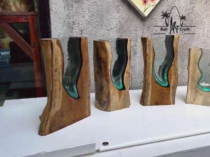 Molten Glasses flower Vases 11 Inch on wood / Pots / Aquascape / Roots / Gamal wood