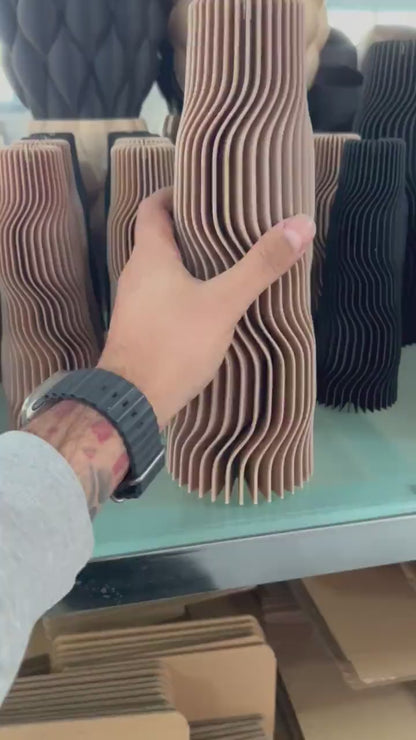 Natural Wood Vase – Vertical Stripes for Contemporary and Minimalist Spaces