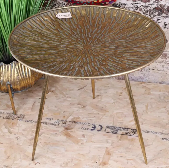Coorg Retro Antiqued Metal Round Gold Side Table