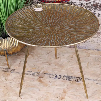 Coorg Retro Antiqued Metal Round Gold Side Table