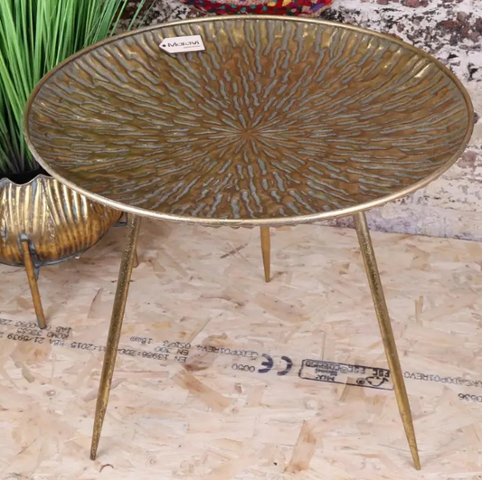 Coorg Retro Antiqued Metal Round Gold Side Table